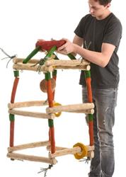 GYM-Tower X-large bunt, 48x100cm - Vogelspielzeug Kaffeeholz